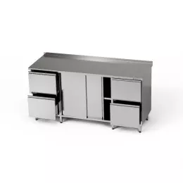 Nerezový pracovní stůl se skříňkou a 2 bloky po 2 zásuvkách 230x70x85 cm