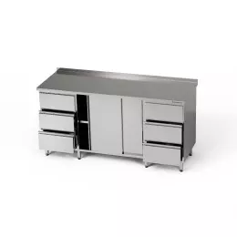 Nerezový pracovní stůl se skříňkou a 2 bloky po 3 zásuvkách 280x70x85 cm