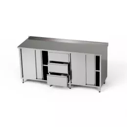 Nerezový pracovní stůl se 2 skříňkami a 3 zásuvkami 240x70x85 cm