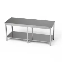 Nerezový centrální pracovní stůl s policí 240x70x85 cm