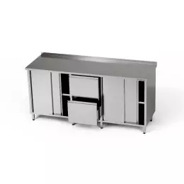 Nerezový pracovní stůl se 2 skříňkami a 2 zásuvkami 220x60x85 cm