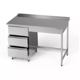 Nerezový pracovní stůl s blokem zásuvek 230x70x85 cm
