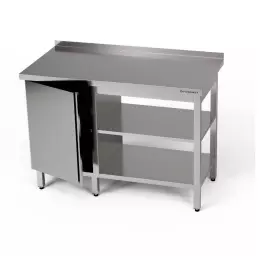 Nerezový pracovní stůl se skříňkou a dvěma policemi 230x60x85 cm