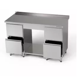 Nerezový pracovní stůl s policí a 2 bloky po 2 zásuvkách 170x70x85 cm
