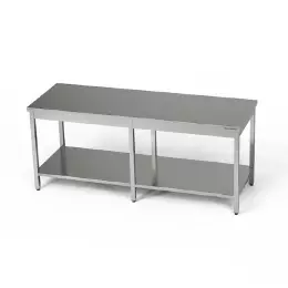 Nerezový centrální pracovní stůl s policí 250x80x85 cm