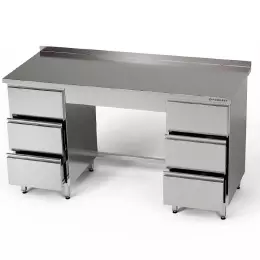 Nerezový pracovní stůl se 2 bloky po 3 zásuvkách 230x70x85 cm