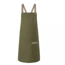 Pruhovaná vázaná zástěra Urban-Look X-Style s mechově zelenou kapsou