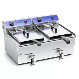 Elektrická fritéza 2-komorová 2x16l s vypouštěcím kohoutem, studená zóna, 10 kW, 230 V