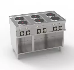 Elektrický sporák se 6 hořáky, průměr 22 cm, s otevřeným dnem