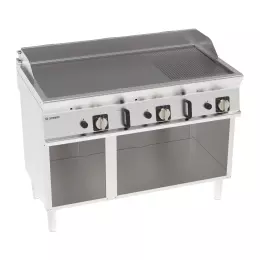 Plynová grilovací deska 2/3 hladká, 1/3 vlnitá, na otevřeném podstavci 120 cm