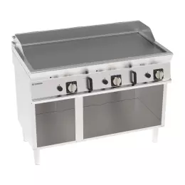 Hladká plynová grilovací deska, chromovaná, kartáčovaná, na otevřeném podstavci 120 cm