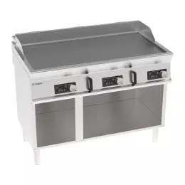 Elektrická grilovací deska, elektronické ovládání, hladká, chromovaná, kartáčovaná, na otevřeném podstavci, 120 cm, 400V Tecno74