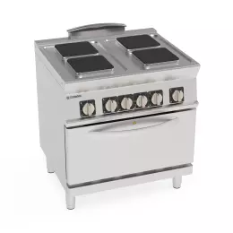 Elektrický sporák pro veřejné stravování, čtyřdno čtvercové s troubou GN 2/1