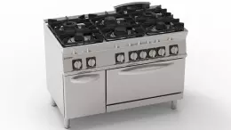 Gastronomický plynový sporák se 6 hořáky a elektrickou troubou GN2/1 30 kW