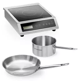 KIT Indukční vařič 3,5 kW s ocelovou pánví a kastrolem FORGAST FG09030K